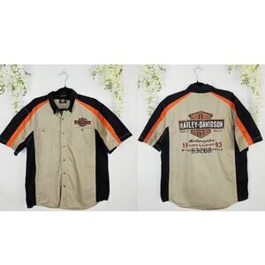 Harley-Davidson Button Down Shirt Large Motorcycle Bike Mechanic Workwear Logo